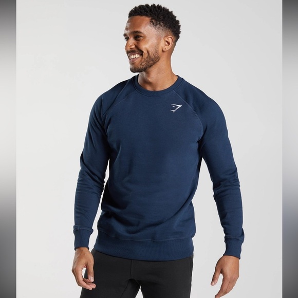 GYMSHARK CREST SWEATSHIRT SIZE MEDIUM NAVY. FITNESS, COMFORT - Picture 1 of 7